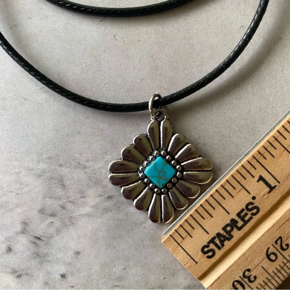 Handmade Cord‎ Necklace Silver Turquoise 9